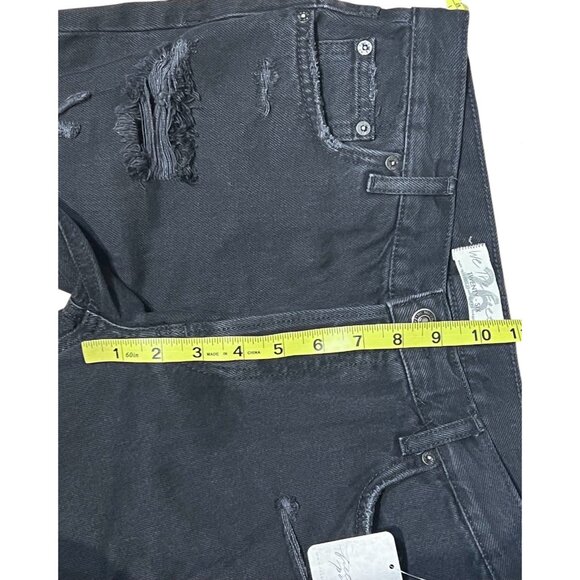 Free People Mid Rise Baggy Distressed Black Fray Straight Leg Jeans Size 26 - Picture 6 of 14